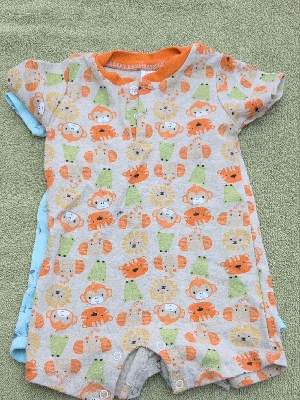 Soft Blue Safari Short-Sleeve Baby Romper